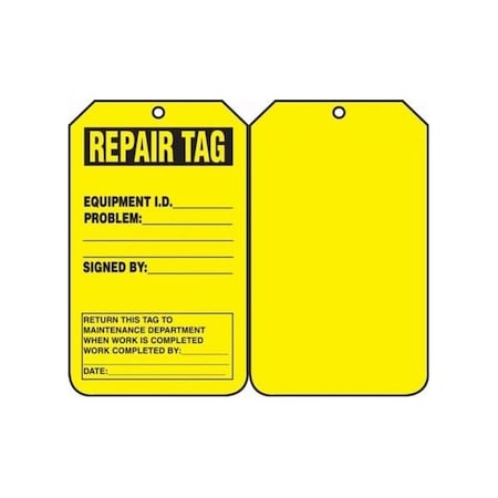 Accuform Safety Tags, REPAIR TAG, 5.75in x 3.25in, RP-Plastic, 25PK TRS242PTP